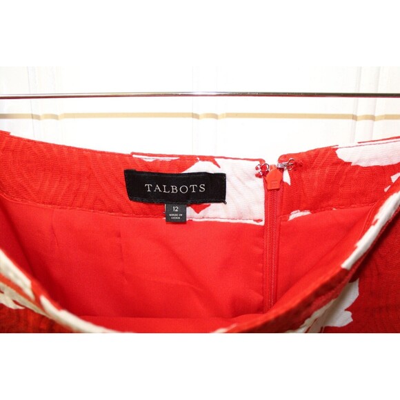 Talbots Red & White Tropical Flowers Knee Length Skirt Back Zip Career Size 12 - Picture 4 of 6